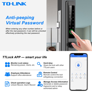टॉललिंक कुंजी कार्ड एंटी-पीप पासवर्ड ट्यूया वाईफाई टलॉक ब्लूटूथ ऐप कम कीमत वाले वाटरप्रूफ फिंगरप्रिंट एल्यूमीनियम स्मार्ट डोर लॉक - Product Image 4