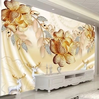 Personnalisé 3d Mural De Luxe Bijoux D'or Fleur Papier Peint Salon Tv Fond Mural