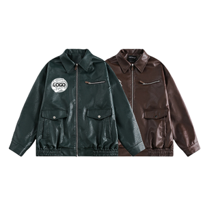 LAYENNE personalizado de alta calidad Turn Down Collar PU cuero ropa de trabajo brillante prendas de vestir suelta solapa impresa chaqueta de trabajo al por mayor - Product Image 3