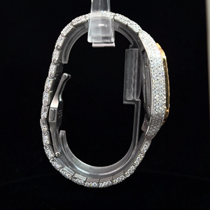 New Luxury Iced thép hình chữ nhật đồng hồ đeo tay thạch anh phong trào moissanite Brilliant kim cương quay số thép không gỉ trường hợp kính cửa sổ - Product Image 3