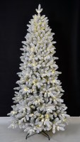 Sapin de Noël Artificiel Luxe Slim Effet Neige Dense Réaliste avec LED Blanc Chaud, en PE/PVC, Charnières Incluses