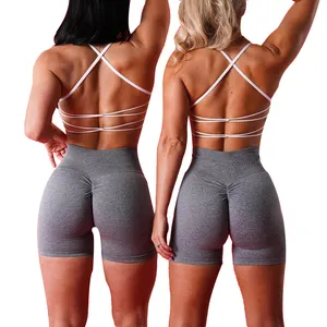 Commercio all'ingrosso di alta qualità ropa deportiva Womens Seamless Sportswear Women Fitness Gym Yoga reggiseno sportivo Mint Crossed Back Tops
