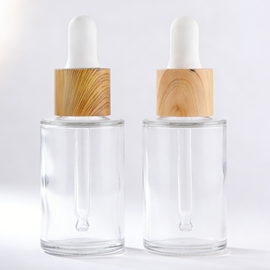 בקבוק זכוכית שקוף עם טפטפת, 30 מ\\\"ל/50 מ\\\"ל, עם מכסה עץ, לשמנים אתריים, טיפות עיניים וקרמים לטיפוח העור - Product Image 1