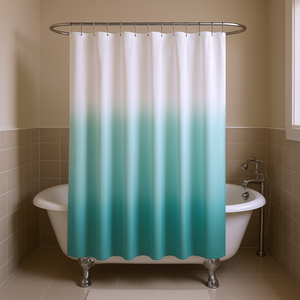 Cortina de Ducha de Tela Seersucker con Estampado Ombre Aqua, 72x72 Pulgadas, Decoración Moderna y Minimalista para Baño - Product Image 2