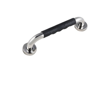 Wall-Mounted Stainless Steel Grab Bar With Anti-Slip <b>Black</b> Grip Polished Chrome Finish Bathroom Safety Handle Contemporary - Product Image 1
