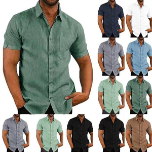 Camicia da uomo con stampa Vintage in cotone e lino Casual a maniche corte/abito da uomo Polo flanella di <span class=keywords><strong>lana</strong></span> vacanze estive t-Shirt all'ingrosso - Product Image 3