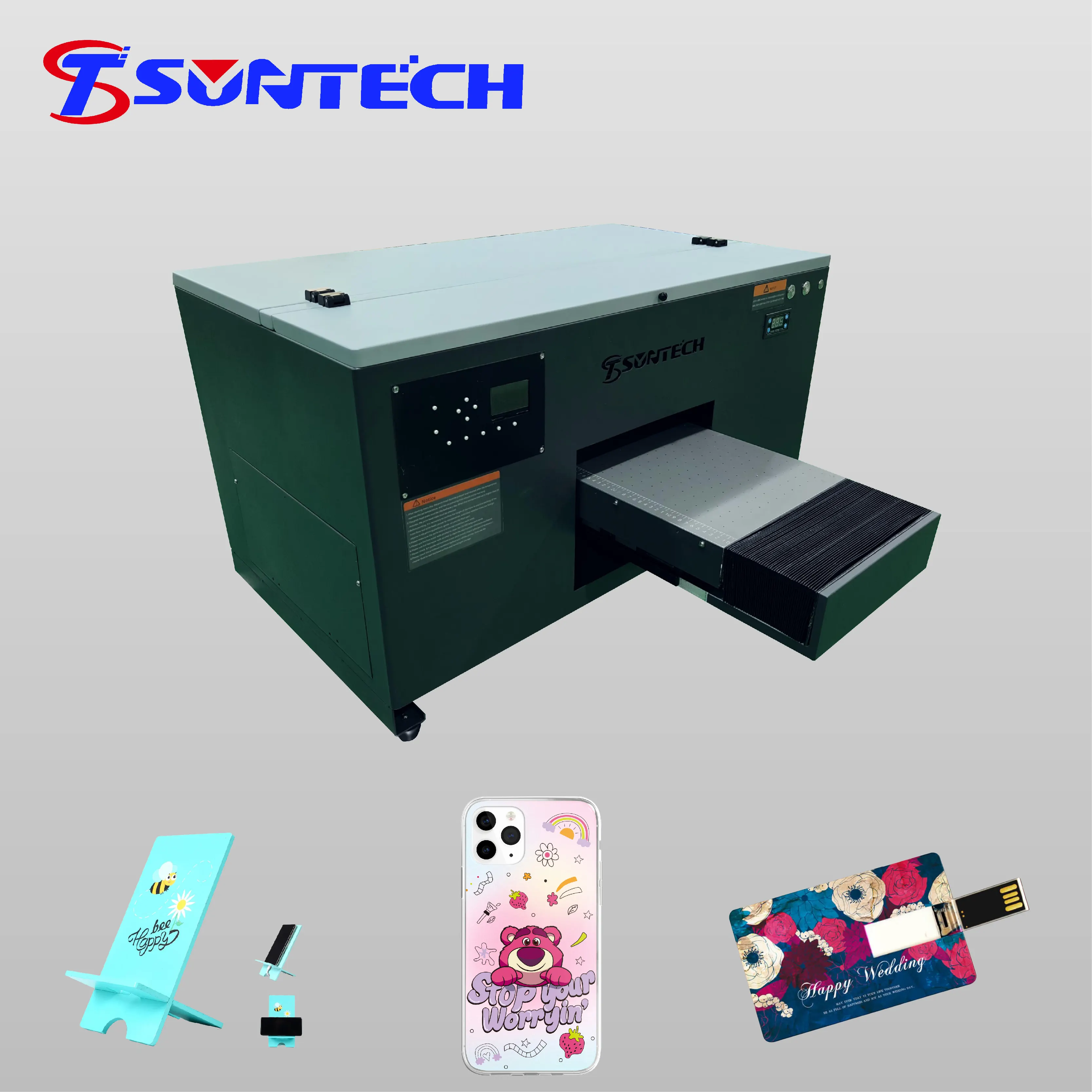Suntech A3 Grootte Uv Flatbed Printer Met Vernis Xp600 Drukmachine A3 Led Uv Printer