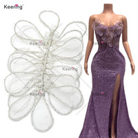 Argent 3D fleur laisser cristal strass Applique Patch décoration pour les femmes à coudre robe de mariée WHD-158