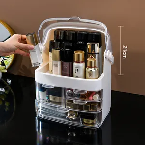 Kotak penyimpanan kosmetik portabel, kotak penyimpan Makeup anti debu dengan laci Multi lapisan untuk perawatan kulit