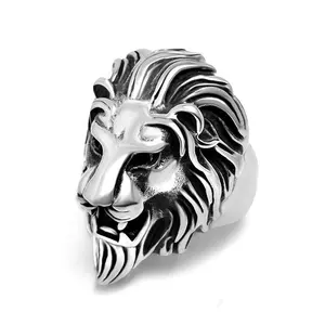 New retro jóias atacado dominador masculino leão cabeça anel fundição leão rei tigre acessórios
