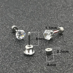 Stainless Steel Round Zircon <b>Stud</b> Earrings Claw Setting For Ear <b>Cartilage</b> Piercing - Product Image 2