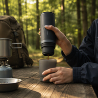 Machine à café expresso portable, cafetière en aluminium de 80 ml avec fonction de chauffage, idéale pour les voyages, le camping et l'utilisation au bureau