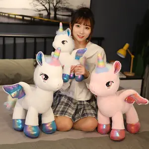 Venta al por mayor lindo Arco Iris Pegasus muñeca unicornio pequeño Pony peluche tiro almohada muñeca Rosa decoración regalo de cumpleaños para niños