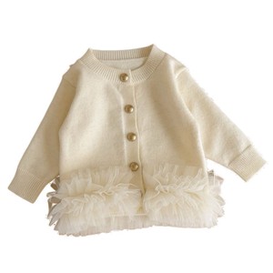 Nuovo Cardigan in Maglia per Bambine con Inserti in Rete di Fibra Acrilica, Monopetto, Primaverile/Autunnale, con Pizzo e Tinta Unita - Product Image 5