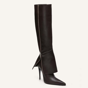 Botas de tacón alto y fino con cremallera lateral para mujer, diseño personalizado, estilo pantalón, botines largos de punta fina hasta la rodilla - Product Image 6