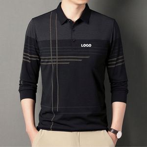 Polo a Maniche Lunghe di Alta Qualità per Uomo, Primavera-Autunno, per Mezza Età e Anziani, Personalizzabile con Stampa, Casual Business - Product Image 2