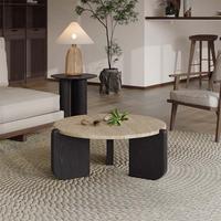 Table basse moderne minimaliste avec plateau en pierre frittée et structure durable et écologique, meubles de salon