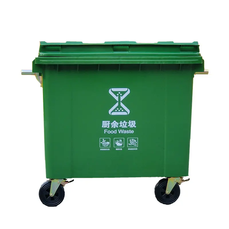 Mobiele Grote Plastic Vuilnisbak 660 Liter Afvalbakken Buiten Vuilnisbakken Voor Industrieel Afvalbeheer