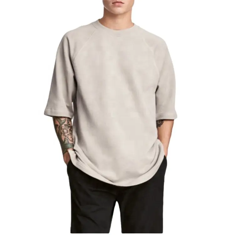 Модные стильные высококачественные мужские футболки OEM из плотной ткани с рукавом 3/4 на заказ, простые мужские футболки оверсайз для спортзала