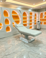 Table de massage électrique de luxe à trois moteurs en cuir blanc, base blanche, pour salon de beauté et extensions de cils – Meilleures ventes