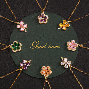 Zircon geométrico moda francés Unisex cinco hojas hierba flor colgante Acero inoxidable encanto collar estilo clásico regalo - Product Image 2