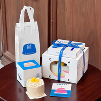 Boîte à gâteau en papier personnalisée avec fenêtre, ensemble d'emballage pour boulangerie, sac isotherme, ruban, kit de vaisselle, pour pâtisserie et confiserie