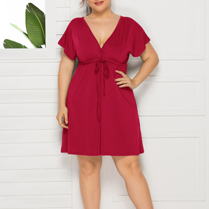 بالاضافة الى حجم ثوب المرأة الصيف الشاطئ الصلبة الدانتيل متابعة اللباس مثير قصيرة الأكمام عارية الذراعين العميق الخامس الرقبة كبيرة الحجم عارضة Vestidos <span class=keywords><strong>M</strong></span>-4XL - Product Image 3