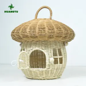 Huangtu-cesta tejida hecha a mano con forma de seta de mimbre para casa, adorno de almacenamiento de escritorio, decoración para juguetes para niños, cestas para muñecas