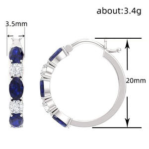 Orecchini a Cerchio E2204 con Zaffiro Blu e Diamanti, Oro Bianco, Gioielli Classici da Sposa per Donna, Taglio Brillante Rotondo, Colore G Naturale - Product Image 5