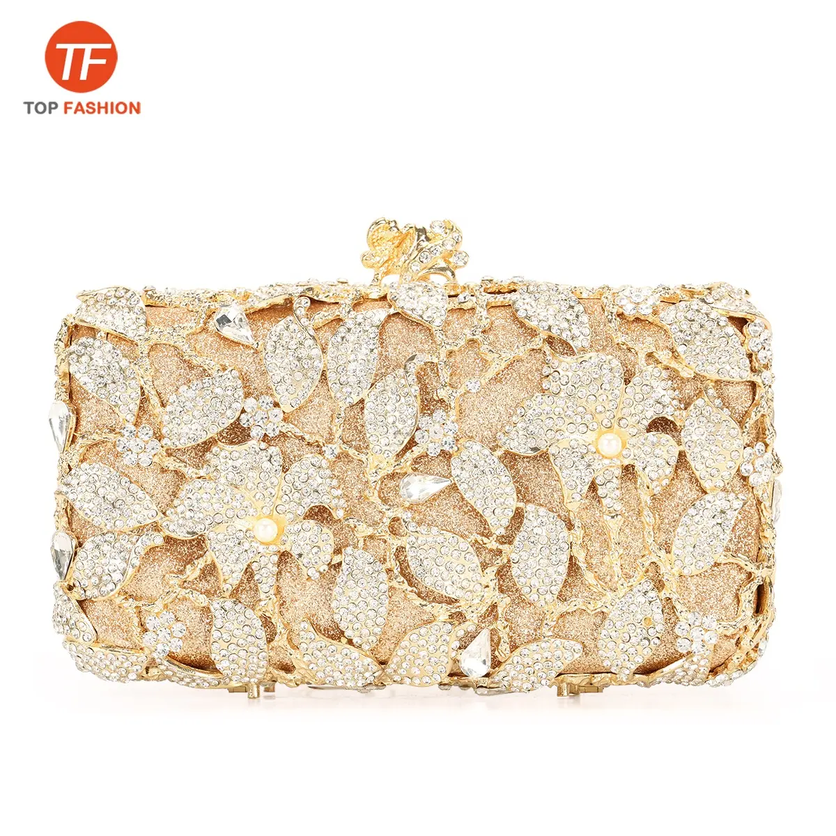 Factory Wholesales Handmade Flower Crystal Rhinestone Clutch Purse Wedding Clutch Evening Handbag