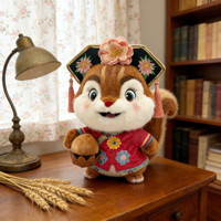 Fabricant de cadeaux culturels créatifs Jouet en peluche écureuil brodé de style chinois mignon comme cadeau promotionnel d'entreprise