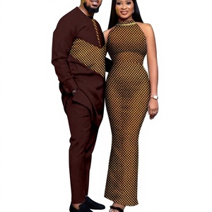 Ensemble Dashiki et pantalon imprimé africain en coton, coupe ajustée, pour couple, tenue de cérémonie, mariage, Bazin Riche - Product Image 2