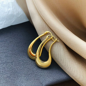 Pendientes de forma única geométricamente irregulares pendientes de oro de 14K chapados en cobre de alta calidad - Product Image 4