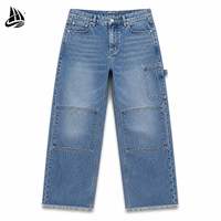 QIFAN Jeans personnalisés pour hommes, coupe baril, bleu délavé, style vintage streetwear, fabricant OEM ODM