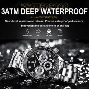 นาฬิกาข้อมือสแตนเลสสำหรับผู้ชาย, นาฬิกาควอทซ์สแตนเลสกันน้ำส่องสว่างนาฬิกาโครโนกราฟสำหรับผู้ชาย - Product Image 4