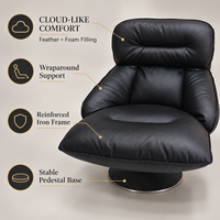 Fauteuil d'appoint pivotant moderne en cuir écologique avec rembourrage en duvet et éponge, structure en fer et base ronde, idéal pour salon et hôtel