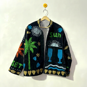Handmade Suzani <b>Velvet</b> <b>Jacket</b> Floral Embroidery Crew Neck Full Sleeves Boho Style Autumn Winter Women's Outerwear - Product Image 1