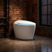 WC intelligent de luxe allongé avec réservoir encastré au sol, bidet intégré, siège chauffant, télécommande, chasse d'eau automatique, siphon en S