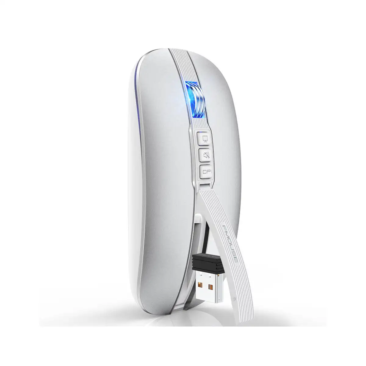 USB充電式マウスゲーミングマウスホワイト2400 DPI 2.4G/BT5.1ミュートワイヤレスマウス