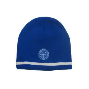 Gorro de lana con logo azul para hombre, gorro de invierno con logotipo personalizado, cálido, venta al por mayor