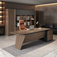 Bureau de direction en bois en forme de L de luxe, ensemble de bureau complet moderne et minimaliste, bureau haut de gamme pour PDG et managers