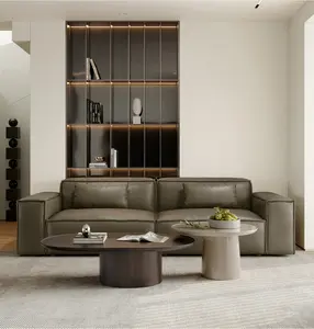 Wabi Sabi meja kopi kayu padat, meja oval kombinasi modern sederhana kecil apartemen ruang tamu desain rumah