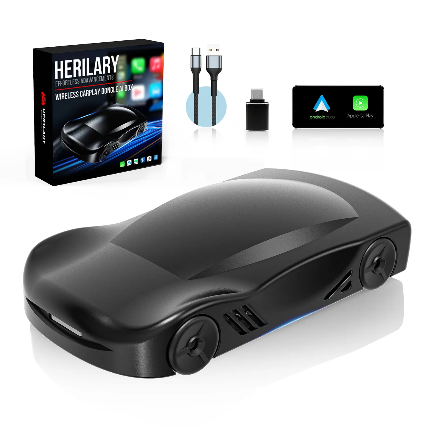 Herilary อะแดปเตอร์ C6ไร้สาย CarPlay และ Android อัตโนมัติสำหรับ iPhone และ Android สนับสนุน Netflix และ YouTube อะแดปเตอร์ไร้สาย