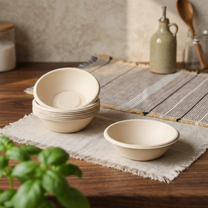 Bol jetable rond en bagasse naturelle de 500 ml, en pulpe de canne à sucre, récipient alimentaire compostable pour repas de restaurant - Product Image 1