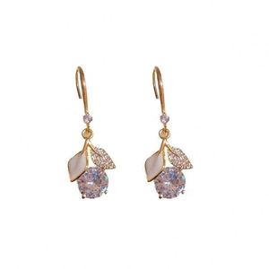 Korean Ginkgo <b>Leaf</b> <b>Light</b> Luxury Shiny Exquisite Earring Hook Women's Tiny Drop Crystal Earrings for Women - Product Image 5