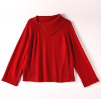Pull en maille asymétrique à revers plissé uni pour femme grande taille avec boutons métalliques et poignets raglan fendus – Idéal pour les fêtes, les sorties et le quotidien