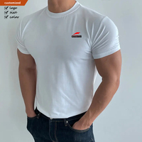 T-shirt pour homme, 95% coton, 5% élasthanne, col rond, vêtements de sport, athlétique, coupe ajustée, manches courtes