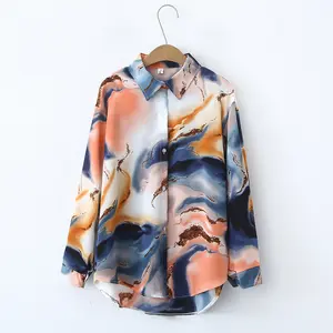 Automne nouvelle chemise en satin français de style occidental haut de gamme de niche au design tie-dye rétro pour femme