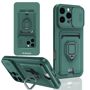 Funda para teléfono N.Green Wallet con soporte de anillo magnético para iPhone, funda protectora de silicona verde - Product Image 1