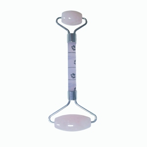 Rodillo de doble cabezal con impresión 3D de cuarzo rosa, herramienta de masaje facial de jade, herramienta de spa - Product Image 1